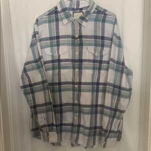 Men's Blue and Green Plaid Shirt